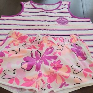 Justice Girls Purple Striped Tank and Floral Shorts Set